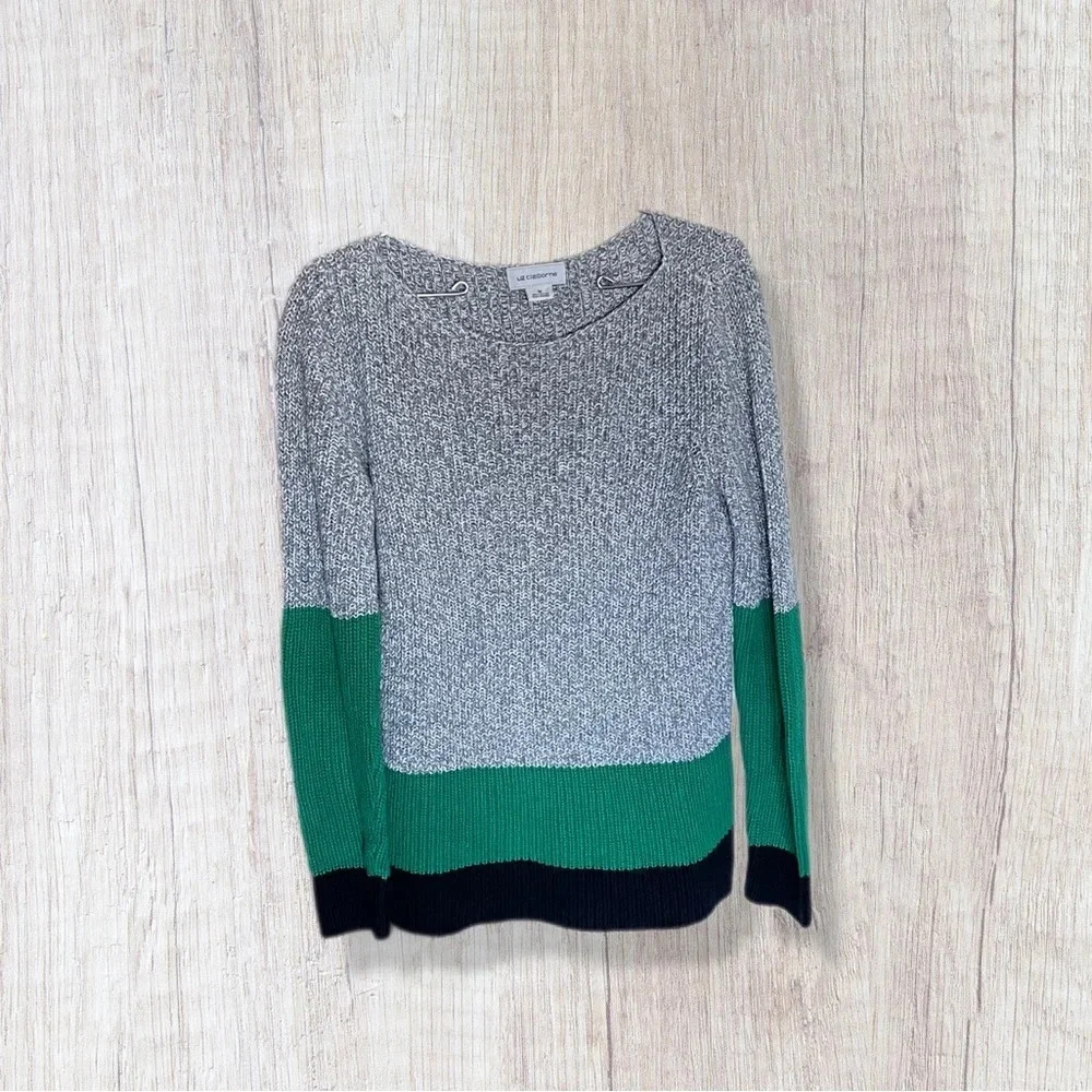 Liz Claiborne Knit Crewneck Sweater Gray Green Black Women’s Medium